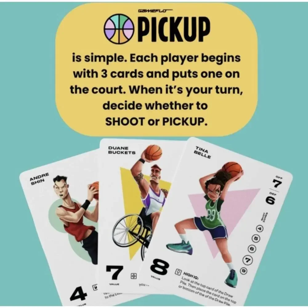 GameFlo PICKUP Basketball Card Game: Strategy & Math Focus, 2-6 Players